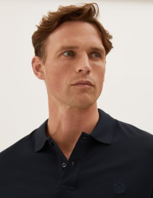 

Mens M&S Collection Poloshirt aus reiner Baumwolle mit Stickerei - Dark Navy, Dark Navy