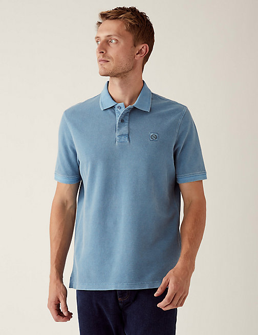 Marks And Spencer Mens M&S Collection Pure Cotton Garment Dye Polo Shirt - Dark Turquoise, Dark Turquoise