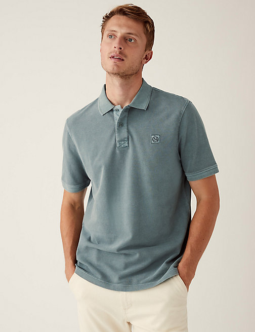 Marks And Spencer Mens M&S Collection Pure Cotton Garment Dye Polo Shirt - Dark Sage