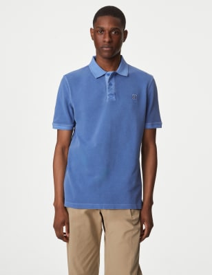 

Mens M&S Collection Poloshirt aus reiner Baumwolle - Mid Blue, Mid Blue
