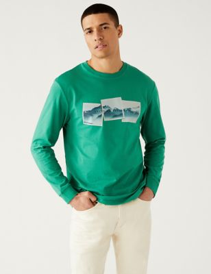 

Mens M&S Collection Pure Cotton Mountain Graphic T-Shirt - Emerald, Emerald