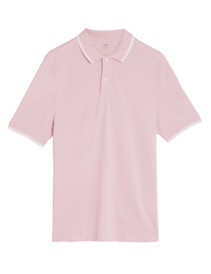 

Mens M&S Collection Pure Cotton Tipped Pique Polo Shirt - Pale Pink, Pale Pink