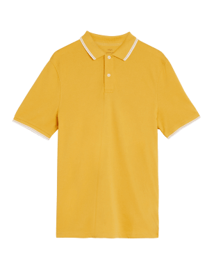 

Mens M&S Collection Pure Cotton Tipped Pique Polo Shirt - Dark Gold, Dark Gold