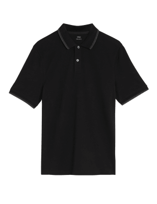 

Mens M&S Collection Pure Cotton Tipped Pique Polo Shirt - Black, Black