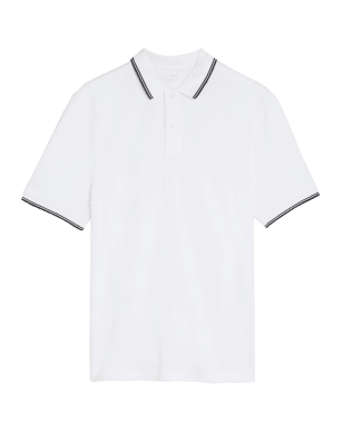 

Mens M&S Collection Pure Cotton Tipped Pique Polo Shirt - White, White