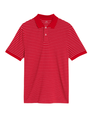 

M&S Collection Polo de piqué a rayas 100% algodónMens - Red, Red