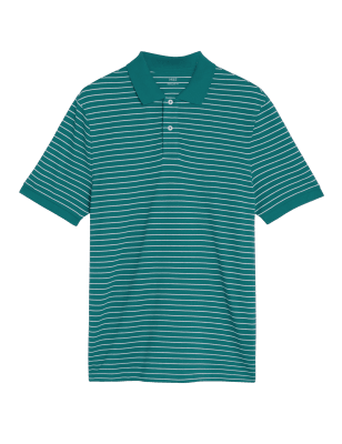 

Mens M&S Collection Pure Cotton Striped Pique Polo Shirt - Dark Green, Dark Green
