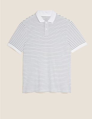 Pure Cotton Striped Pique Polo Shirt - RS