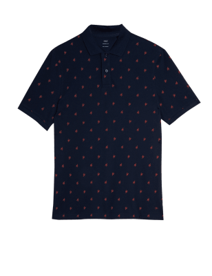 

Mens M&S Collection Pure Cotton Printed Pique Polo Shirt - Dark Navy, Dark Navy