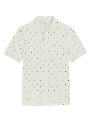 

M&S Collection Polo 100% algodón con estampado de palmeras de piquéMens - Ecru, Ecru