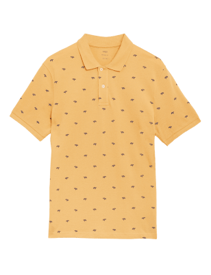 

Mens M&S Collection Pure Cotton Pique Turtle Print Polo Shirt - Dark Gold, Dark Gold