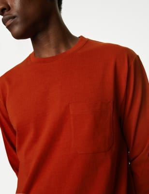 

Mens M&S Collection Schweres Langarm-T-Shirt aus reiner Baumwolle - Paprika, Paprika