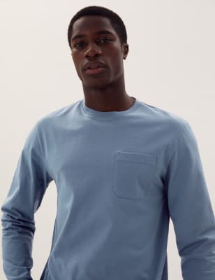 

Mens M&S Collection Schweres Langarm-T-Shirt aus reiner Baumwolle - Air Force Blue, Air Force Blue