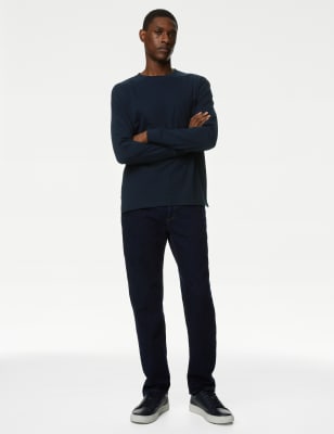 Marks And Spencer Mens M&S Collection Pure Cotton Heavyweight Long Sleeve T-Shirt - Dark Navy, Dark Navy