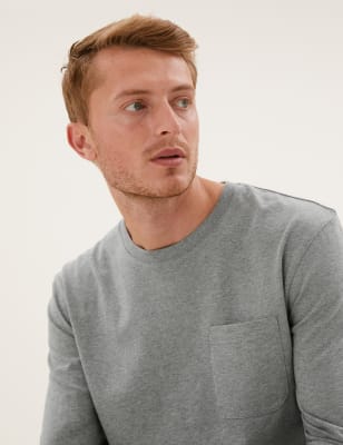 

Mens M&S Collection Schweres Langarm-T-Shirt aus reiner Baumwolle - Grey Marl, Grey Marl