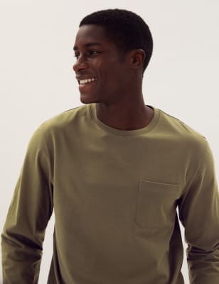 

Mens M&S Collection Pure Cotton Heavyweight Long Sleeve T-Shirt - Dark Khaki, Dark Khaki