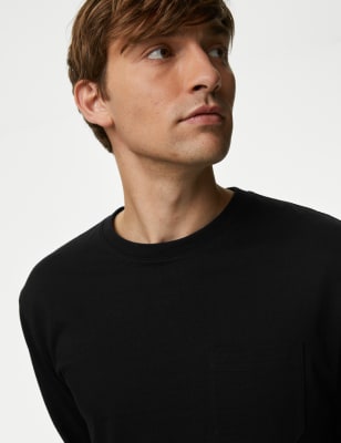 

Mens M&S Collection Schweres Langarm-T-Shirt aus reiner Baumwolle - Black, Black