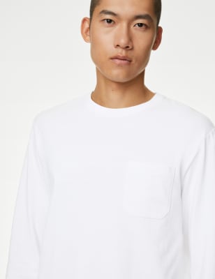 Marks And Spencer Mens M&S Collection Pure Cotton Heavyweight Long Sleeve T-Shirt - White