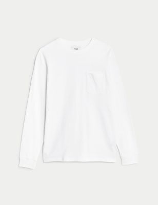 M&S Mens Pure Cotton Heavyweight Long Sleeve T-Shirt - SSTD - White, White,Dark Navy,Black