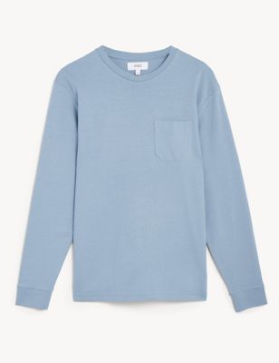 

Mens M&S Collection Pure Cotton Long Sleeve T-Shirt - Light Airforce, Light Airforce