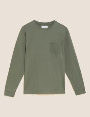 

M&S Collection Camiseta 100% algodón de manga largaMens - Khaki, Khaki