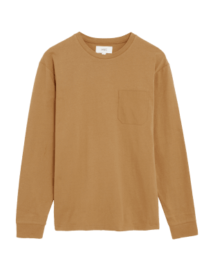 

M&S Collection Camiseta 100% algodón de manga largaMens - Light Bronze, Light Bronze