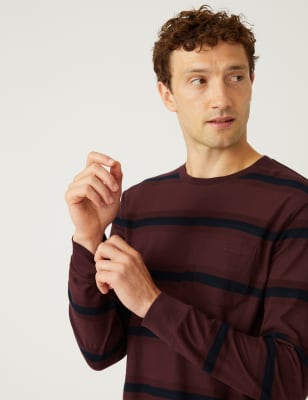 Shawl Detail Striped Long Sleeve Knitted T-Shirts