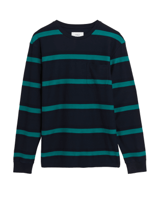 

Mens M&S Collection Pure Cotton Striped Long Sleeve T-Shirt - Holly, Holly