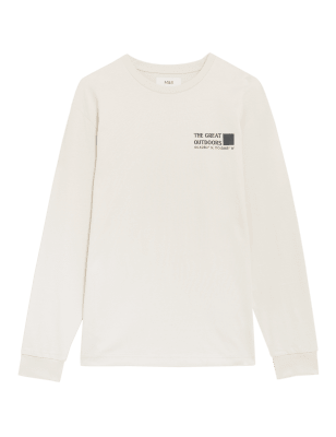 

Mens M&S Collection Pure Cotton Slogan Long Sleeve T-Shirt - Ecru, Ecru