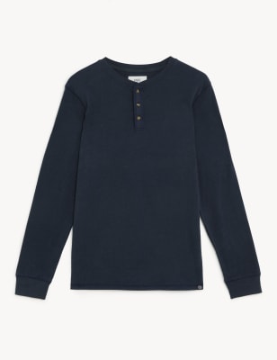 Pure Cotton Crew Neck Henley Top, M&S Collection