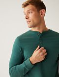 Brushed Cotton Crew Neck Henley T-Shirt