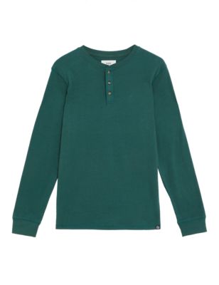 

Mens M&S Collection Brushed Cotton Crew Neck Henley T-Shirt - Dark Green, Dark Green