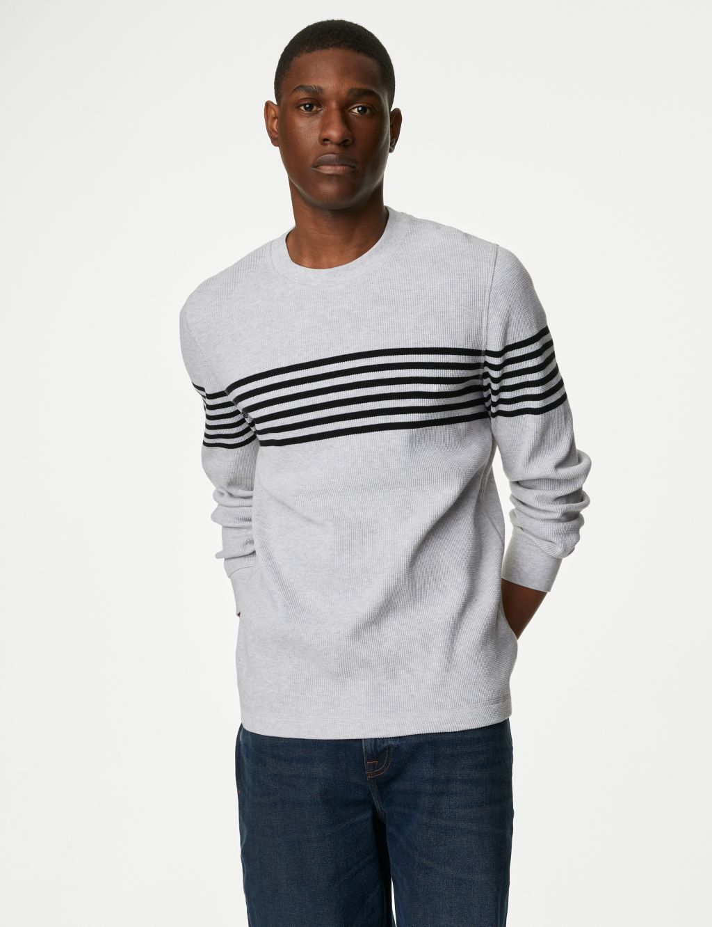 Pure Cotton Striped Waffle Sweatshirt