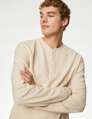 Cotton Blend Textured Henley T-Shirt | M&S Collection | M&S