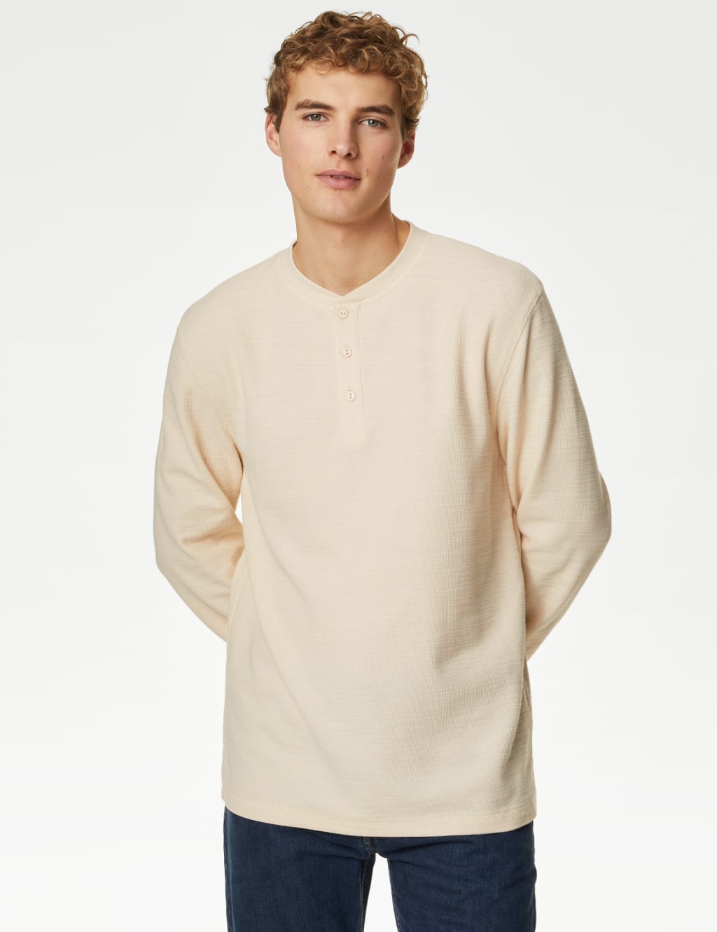 Cotton Blend Textured Henley T-Shirt image 3