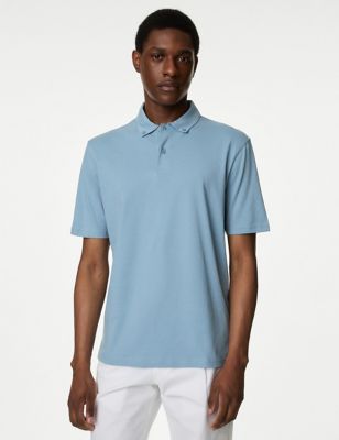 

Mens M&S Collection Pure Cotton Jersey Polo Shirt - Light Airforce, Light Airforce