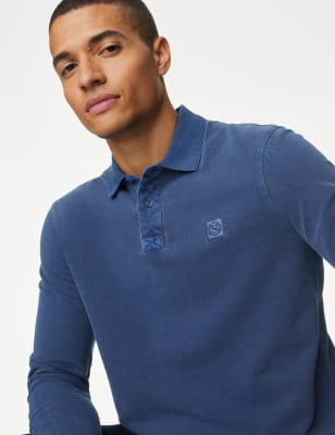

Mens M&S Collection Pure Cotton Long Sleeve Polo Shirt - Dark Ink, Dark Ink