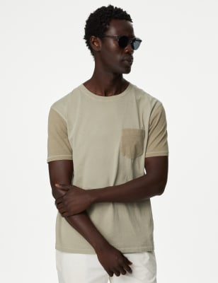 

Mens M&S Originals Woodhouse Pure Cotton Patchwork T-Shirt - Natural, Natural