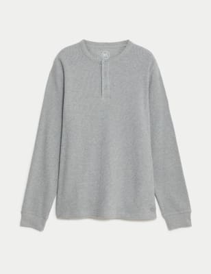 Cotton Rich Waffle Henley T-Shirt