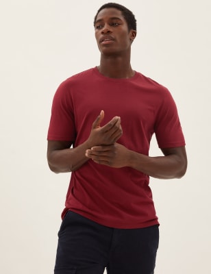

Mens M&S Collection T-Shirt aus reiner Baumwolle mit Rundhalsausschnitt - Deep Red, Deep Red