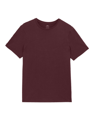 

Mens M&S Collection T-Shirt aus reiner Baumwolle mit Rundhalsausschnitt - Dark Burgundy, Dark Burgundy