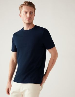 Marks And Spencer Mens M&S Collection Pure Cotton Crew Neck T-Shirt - Dark Navy, Dark Navy