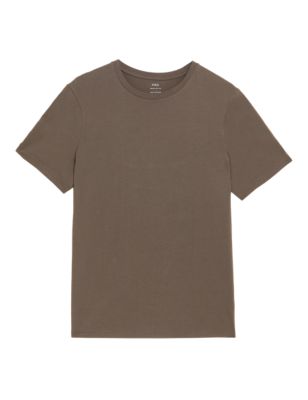 Mens M&S Collection Pure Cotton Crew Neck T-Shirt - Medium Brown
