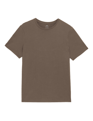 Mens M&S Collection Pure Cotton Crew Neck T-Shirt - Medium Brown