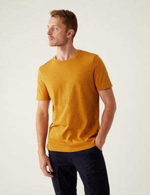 Marks And Spencer Mens M&S Collection Pure Cotton Crew Neck T-Shirt - Medium Yellow