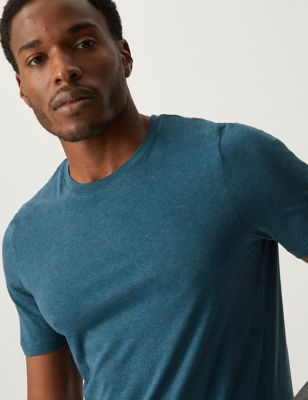 Marks And Spencer Mens M&S Collection Pure Cotton Crew Neck T-Shirt - Dark Teal