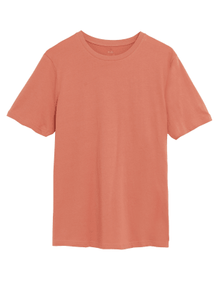 

Mens M&S Collection T-Shirt aus reiner Baumwolle mit Rundhalsausschnitt - Soft Orange, Soft Orange
