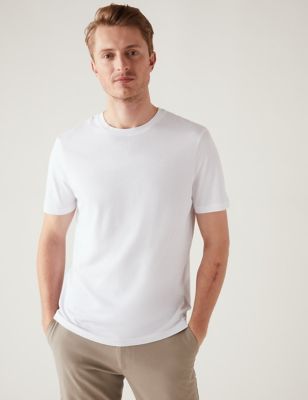 Marks And Spencer Mens M&S Collection Pure Cotton Crew Neck T-Shirt - White, White