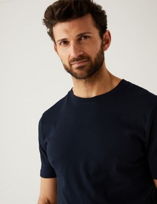 Marks And Spencer Mens M&S Collection Slim Fit Pure Cotton T-Shirt - Dark Navy, Dark Navy