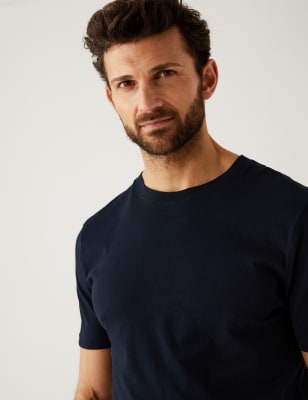 Marks And Spencer Mens M&S Collection Slim Fit Pure Cotton T-Shirt - Dark Navy, Dark Navy